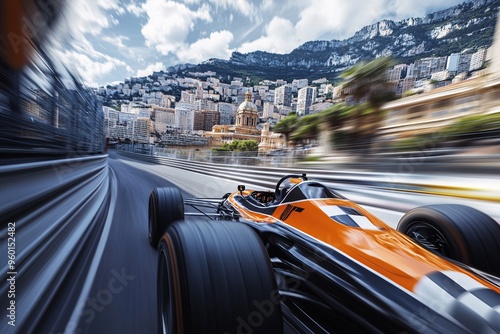 High-Speed Formula Racing Car on Monaco Circuit
