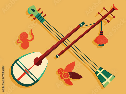 Instrument erhu illustration set