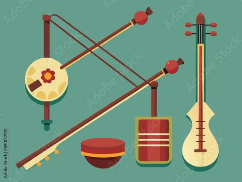 Instrument erhu illustration set