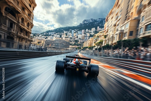 High-Speed Formula Racing Car on Monaco Circuit