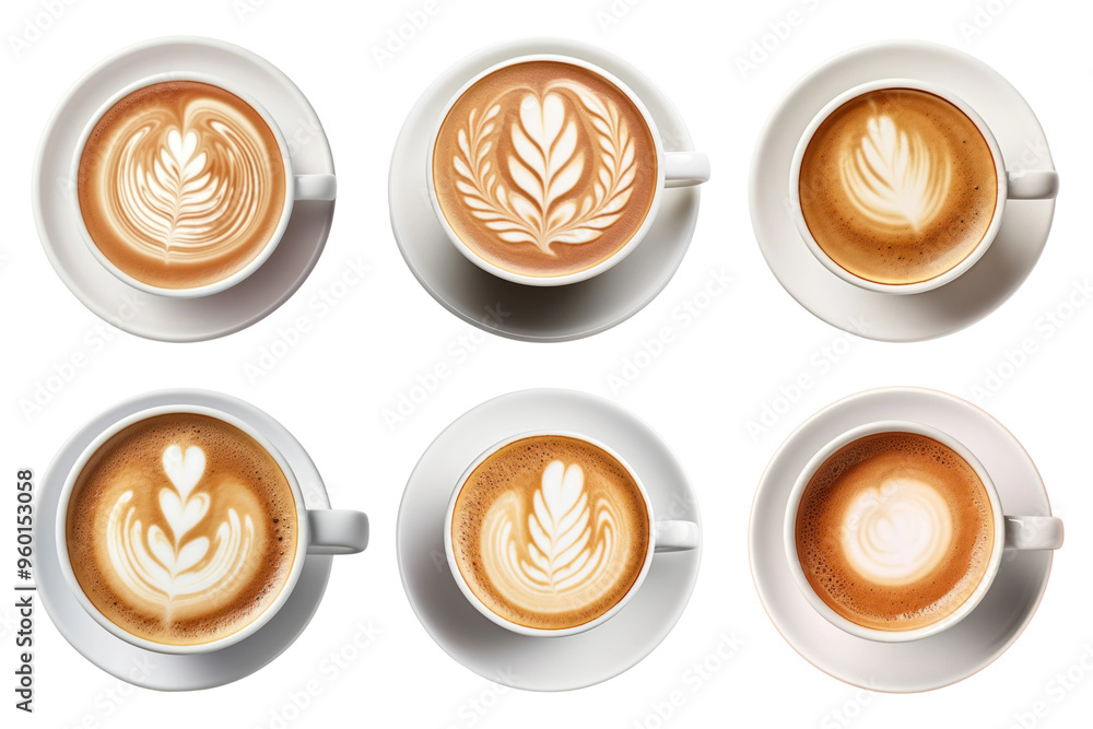 Fototapeta premium Latte art with coffee cups png cut out set