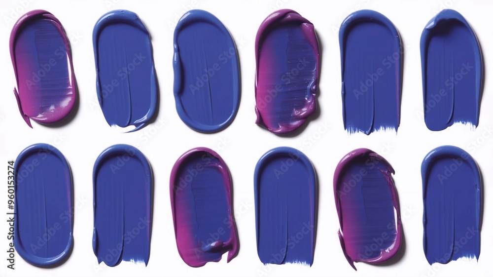 Fototapeta premium Blue pigment texture cream, strokes , purple fuchsia tones isolated on a white background