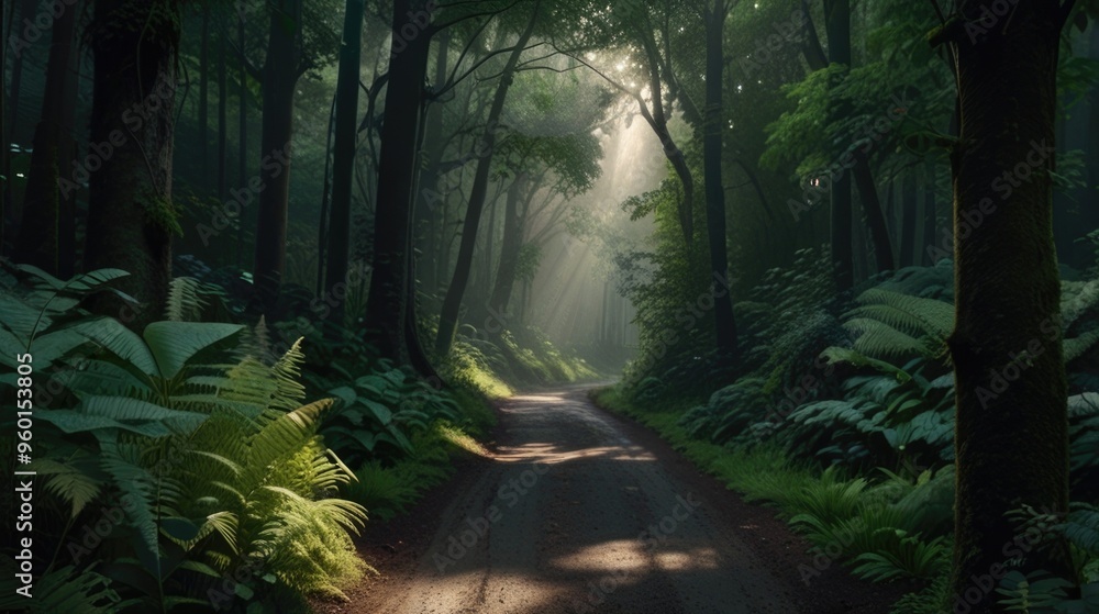 Lush forest with a road running through it Lush forest with a road running through it