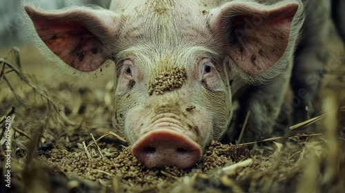 pig eating Rice bran photo