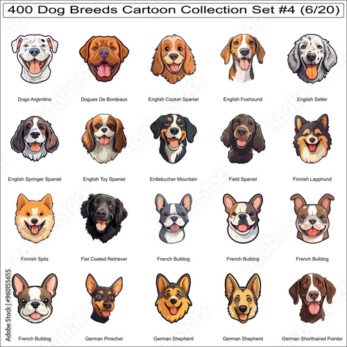 Funny Dog Breeds Cartoon Characters Cute Dogs Bundle Collection Set 4 of 400 Dog Faces Isolated Part 6