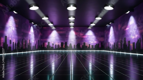 Wallpaper Mural Background of empty room with spotlights and lights, abstract purple background with neon glow Torontodigital.ca