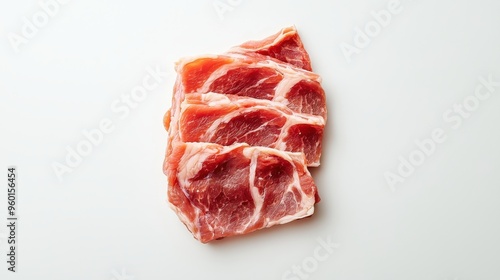 one piece of fresh pork meat. top view photo. white background. photo. clear. Buisness  photo