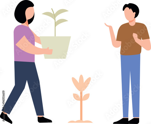 The girl is planting.