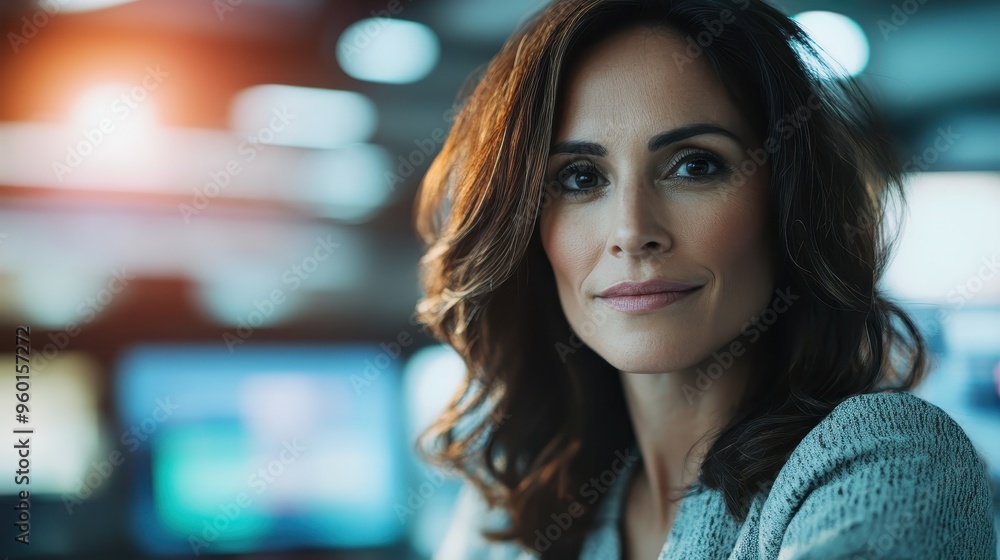 A portrait of a woman with shoulder-length hair and a slight smile, set against a warmly lit background, creating a welcoming and approachable atmosphere. A portrait of a woman with shoulder-length hair and a slight smile, set against a warmly lit background, creating a welcoming and approachable atmosphere.