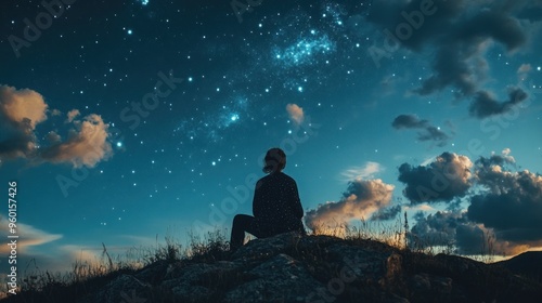 A person gazes at a starry sky, contemplating the beauty of the universe.