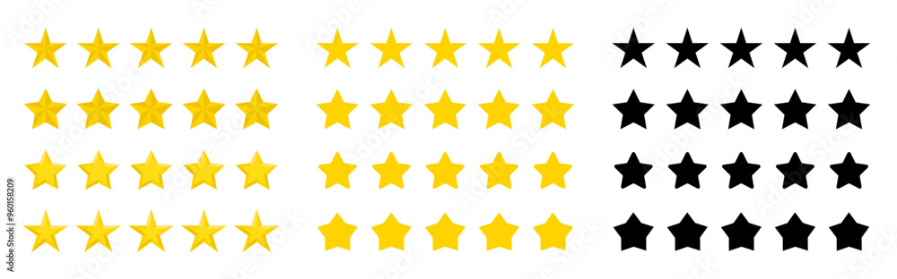 Stars. Five stars customer rating review. Vector yellow and black isolated five stars collection. Vector 5 stars rating review. Vector illustration Stars. Five stars customer rating review. Vector yellow and black isolated five stars collection. Vector 5 stars rating review. Vector illustration