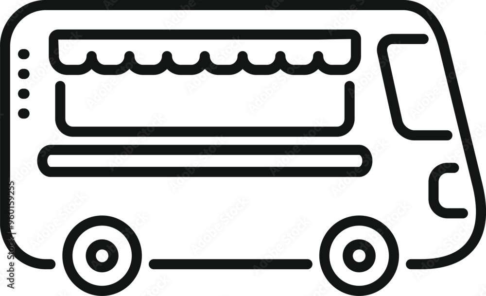Simple black line vector icon for food truck, isolated on white background Simple black line vector icon for food truck, isolated on white background