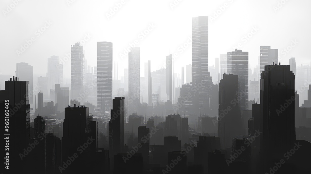 Fototapeta premium Grayscale city skyline, capturing an urban and modern vibe.