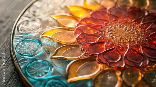 Jelly art with intricate patterns and designs, displayed on a decorative platter