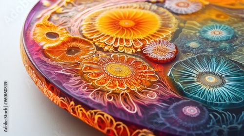 Jelly art with intricate patterns and designs, displayed on a decorative platter