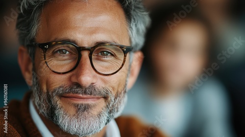 A man wearing glasses and a gray sweater, with gray hair and beard, poses thoughtfully, his friendly expression captured in a relaxed and ambient setting.