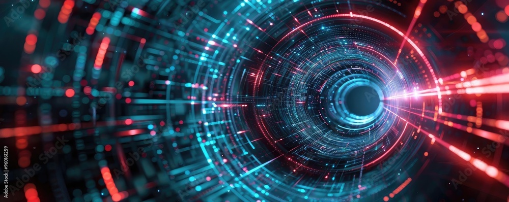 Obraz premium A vibrant abstract representation of a digital tunnel with glowing lines, symbolizing speed, technology, and innovation.