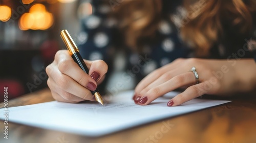 Women sign on paper. photo