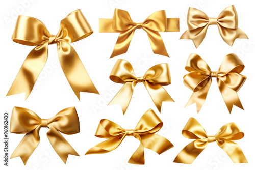 Gold ribbon bow png element set, transparent background