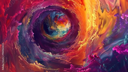 A vibrant swirl of colors representing a cosmic journey through a mystical vortex of abstract shapes and patterns.