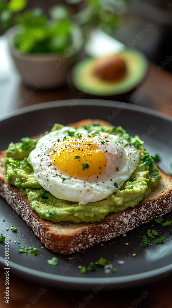 Whole Grain Avocado Toast with Poached Egg Whole Grain Avocado Toast with Poached Egg