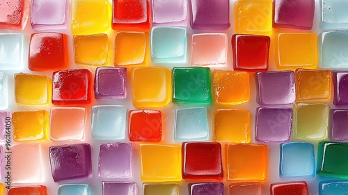 Jelly squares arranged in a checkerboard pattern, each square a different color