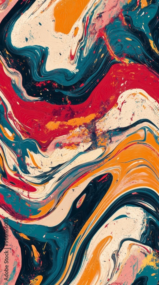 Fototapeta premium A colorful abstract painting with a blue and orange swirl
