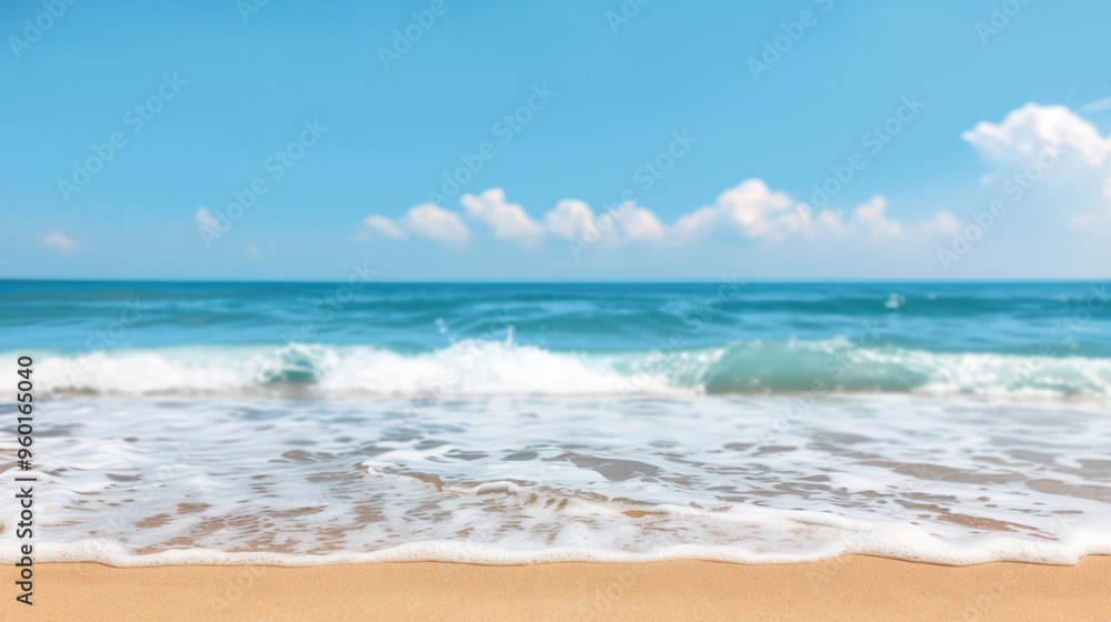 Serene Coastal Escape, a soft-focus depiction of gentle waves lapping at the shore, evoking a tranquil summer atmosphere with a soothing beach ambiance. Serene Coastal Escape, a soft-focus depiction of gentle waves lapping at the shore, evoking a tranquil summer atmosphere with a soothing beach ambiance.