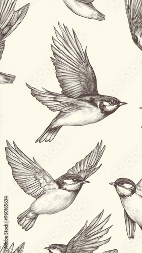 A drawing of birds flying in a pattern photo