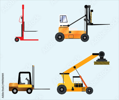 hand forklift manual, loaded container handler, forklift truck vector illustration, forklift truck classification, transportation industry concept