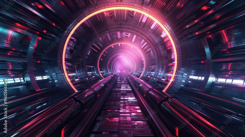 Futuristic tunnel with vibrant neon lights and depth, creating a mesmerizing visual effect and a sense of adventure. Futuristic tunnel with vibrant neon lights and depth, creating a mesmerizing visual effect and a sense of adventure.