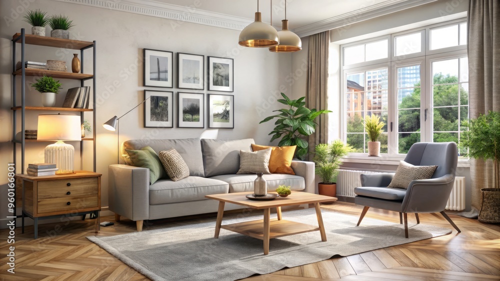 Surrounded by plush textures, a comfortable sofa and armchair create a snug retreat, paired with a vibrant rug Surrounded by plush textures, a comfortable sofa and armchair create a snug retreat, paired with a vibrant rug