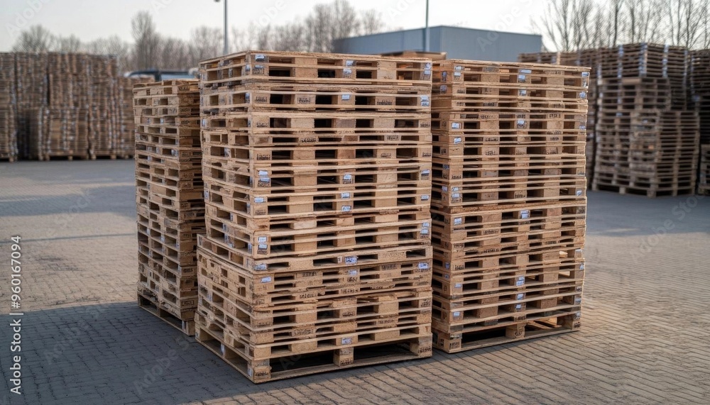 Efficient Logistics: Stacked Cardboard Boxes on Wooden Pallet. Creative Visualization of Warehouse Storage and Distribution Solutions. Inclusive Supply Chain Concept for Global Commerce. 4K Wallpaper Efficient Logistics: Stacked Cardboard Boxes on Wooden Pallet. Creative Visualization of Warehouse Storage and Distribution Solutions. Inclusive Supply Chain Concept for Global Commerce. 4K Wallpaper