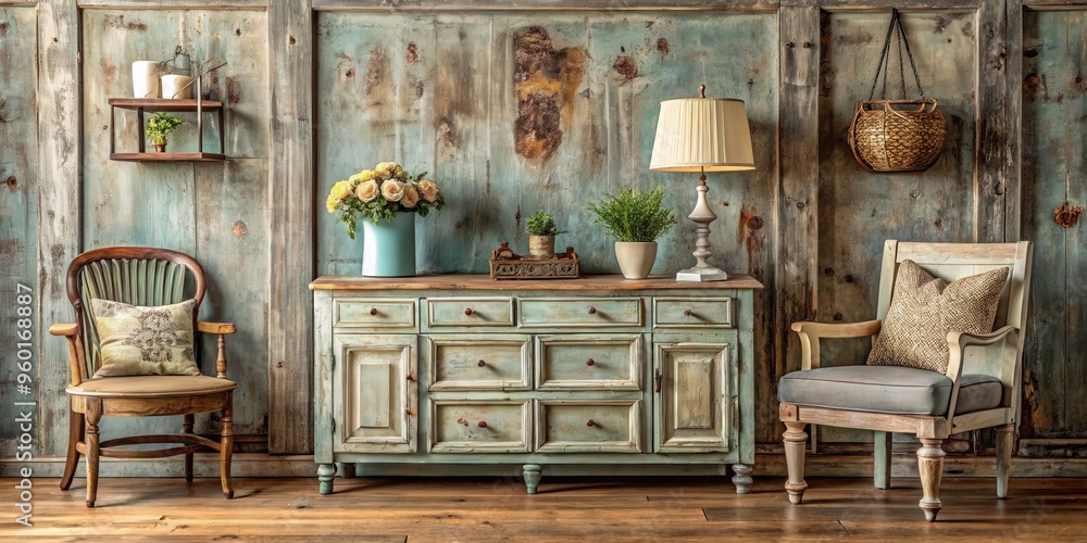 Fototapeta premium Vintage, distressed furniture with a rustic charm perfect for shabby chic home decor