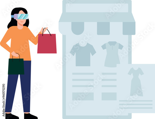A girl is shopping online with VR glasses.