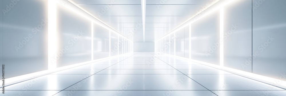 Futuristic White Corridor with Bright Lights Futuristic White Corridor with Bright Lights