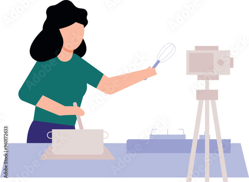 Girl making cooking blogging.