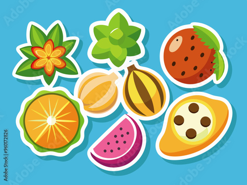 Tropical and Dry Fruits Flat Stickers