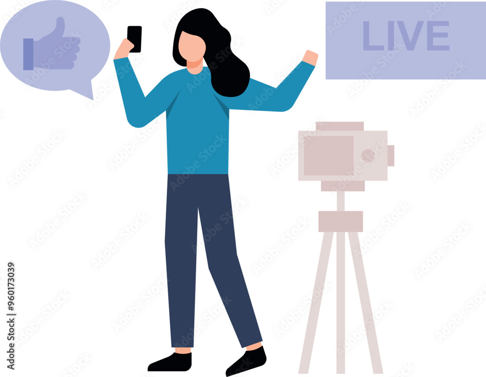 The girl is coming live on the social platform. The girl is coming live on the social platform.