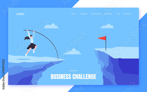 Businesswoman jumps pole vault over graph bars flat style design vector illustration business concept. Business growth and goal achievement concept.