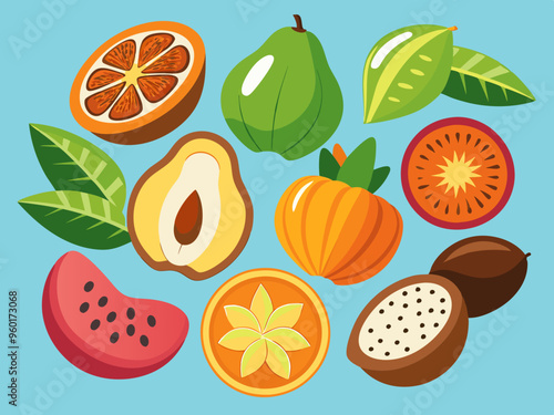 Tropical and Dry Fruits Flat Stickers