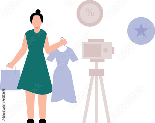 The girl is making promotional videos for clothes.