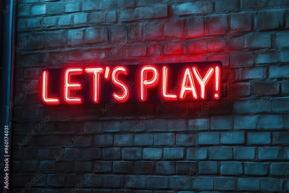 Fototapeta premium Electric Fun: Neon Signage on Dark Brick Texture