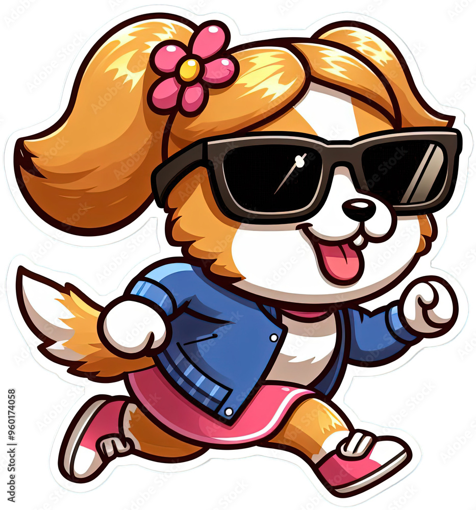 Naklejka premium Cool Canine Adventures: Glasses-Wearing Running Dog