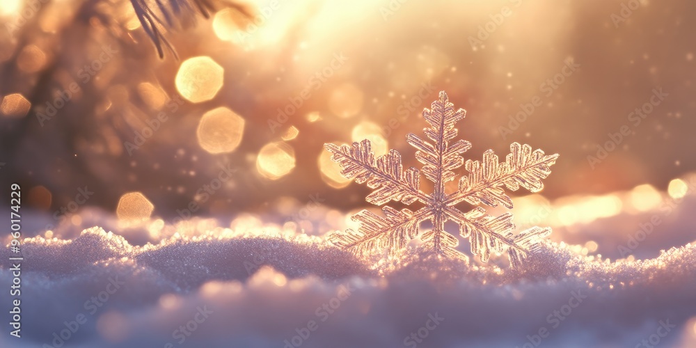 Detailed Snowflake Close-Up Against a Softly Blurred Background Detailed Snowflake Close-Up Against a Softly Blurred Background