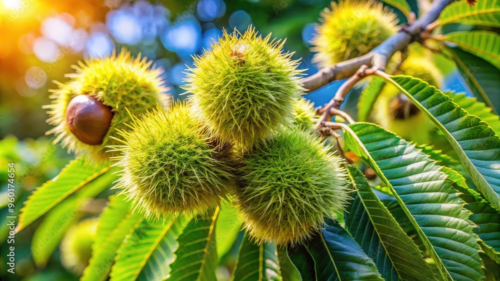 Fresh chestnuts on a tree in springtime