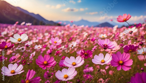 Beautiful Cosmos Flower Field