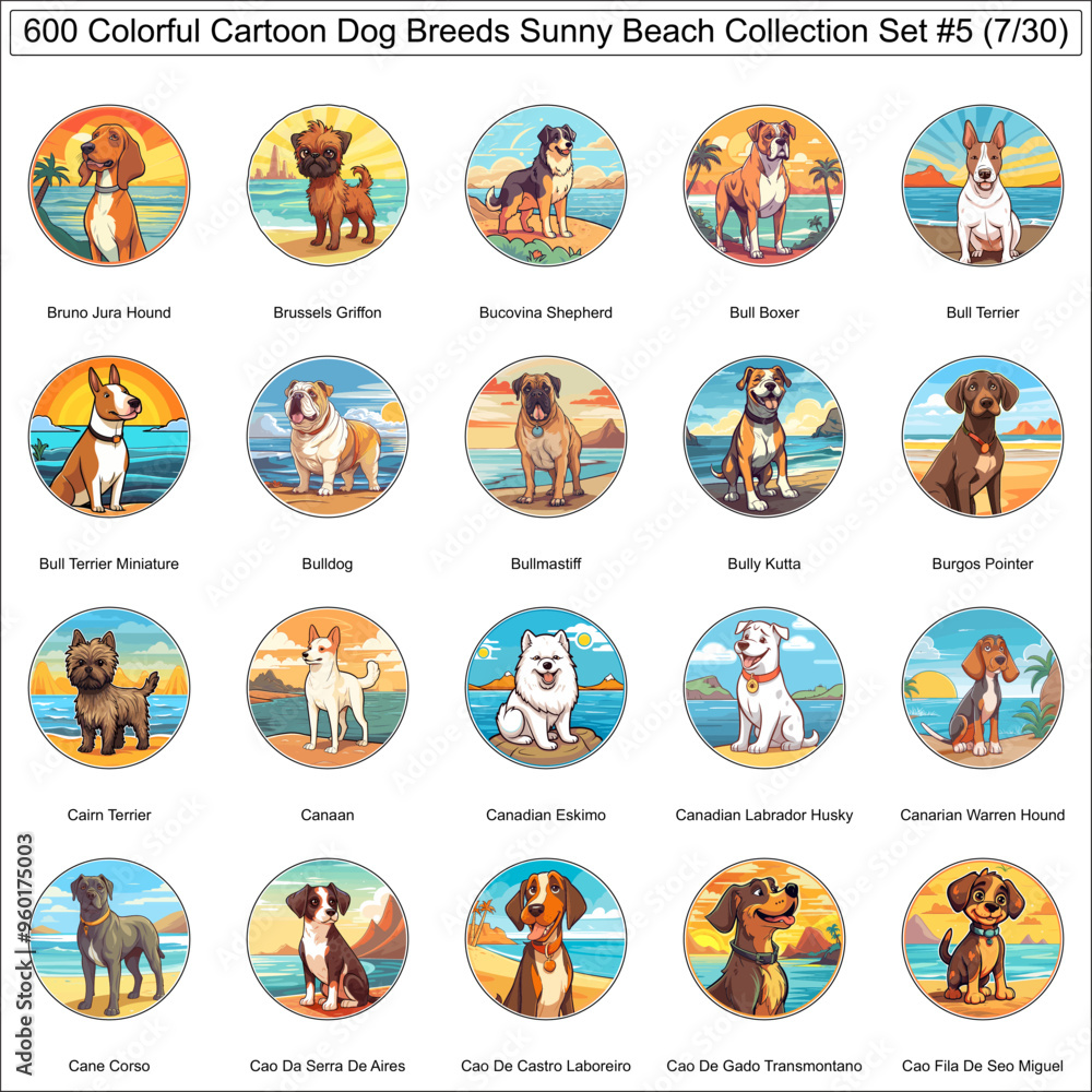 Colorful Dog Breeds Cartoon Characters Sunny Beach Bundle Collection Set 5 of 600 Dog Faces Isolated Part 7 Colorful Dog Breeds Cartoon Characters Sunny Beach Bundle Collection Set 5 of 600 Dog Faces Isolated Part 7