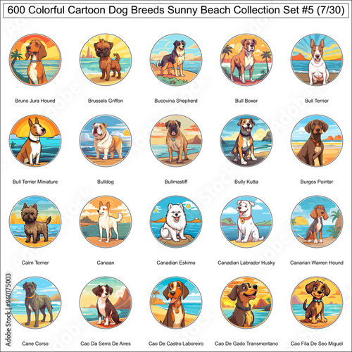 Colorful Dog Breeds Cartoon Characters Sunny Beach Bundle Collection Set 5 of 600 Dog Faces Isolated Part 7