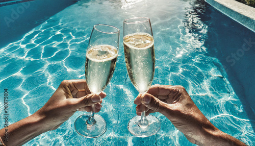 hands of people toasting with a glass of champagne